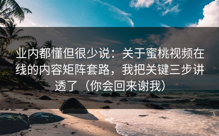 业内都懂但很少说：关于蜜桃视频在线的内容矩阵套路，我把关键三步讲透了（你会回来谢我）